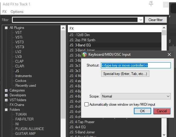 Come creare azione in reaper per aprire gli effetti vst 2