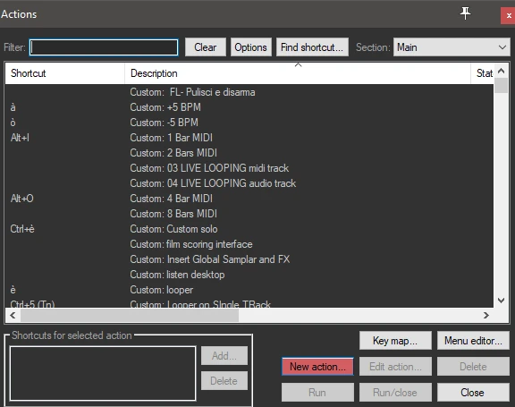 Registrare audio desktop Reaper Action creare un nuova azione