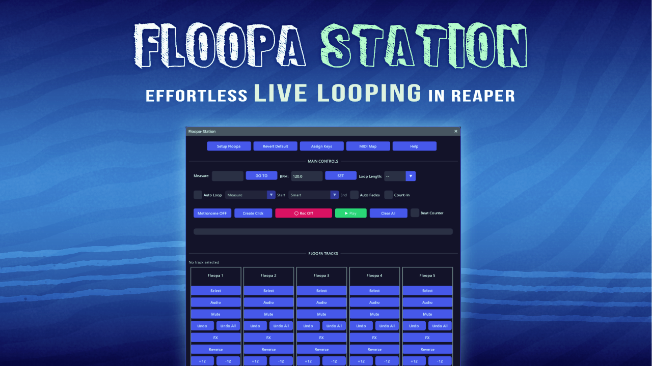 nterfaccia di Floopa Station per REAPER, loop station a 5 tracce