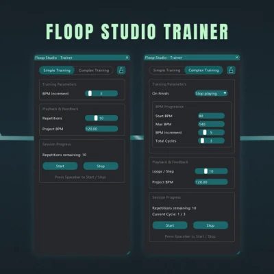 REAPER BPM practice trainer interface showing how automatic tempo increase works during looped practice