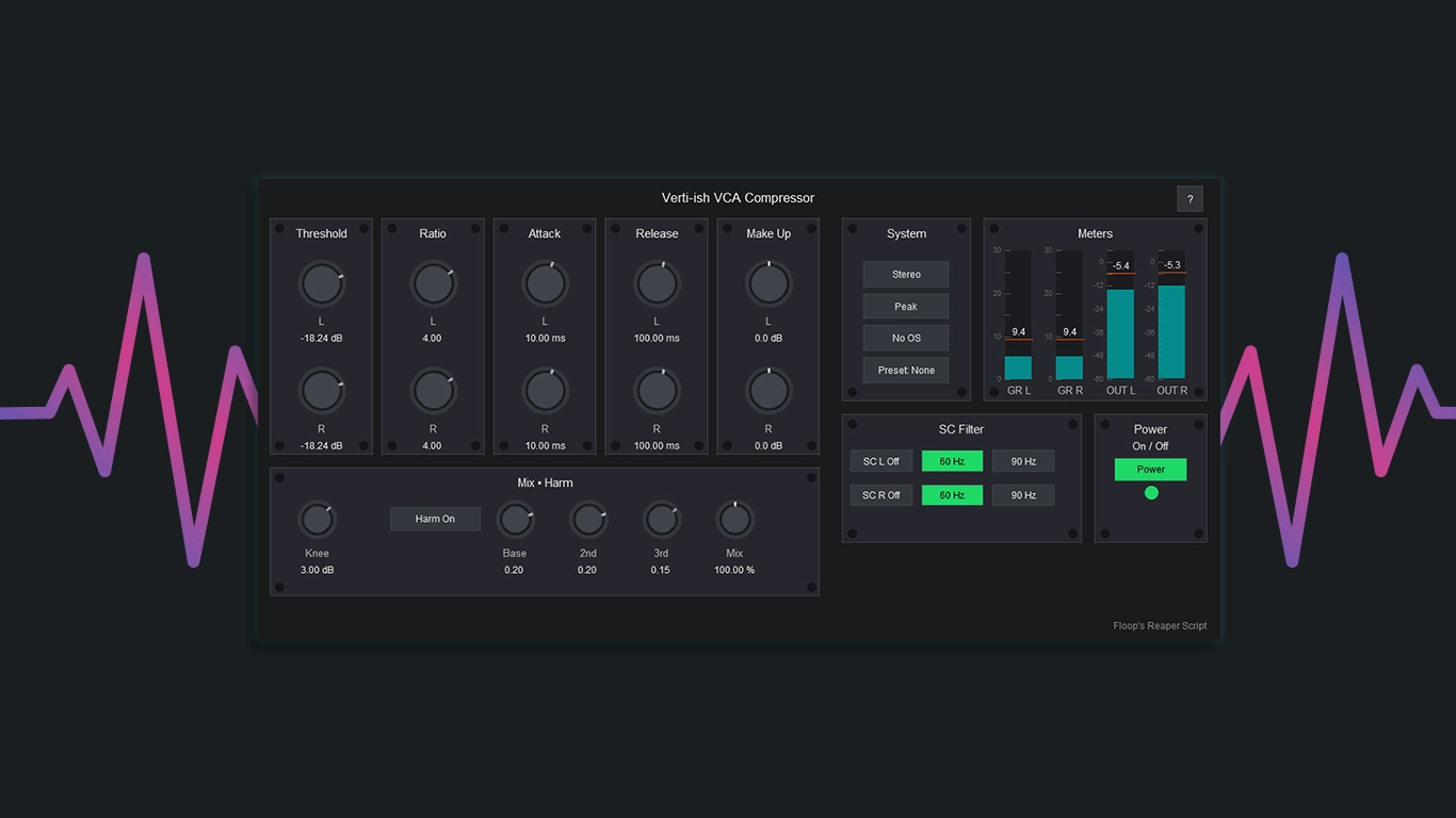 VCA Compressor for REAPER interface – Verti-ish JSFX stereo compressor